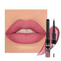Vista 40 de 3 piezas 2 en 1 Set de maquillaje de delineador de labios mate y lápiz labial líquido para mujeres, rojo burdeos, rojo burdeos oscuro, púrpura
