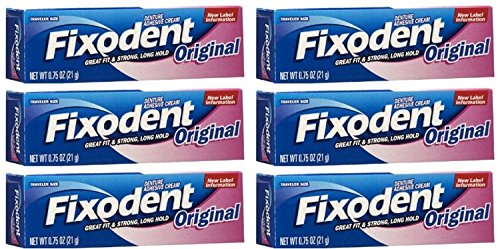 Fixodent Denture Original Strong Adhesive Cream 0.75 Oz Travel Size (Pack of 6)