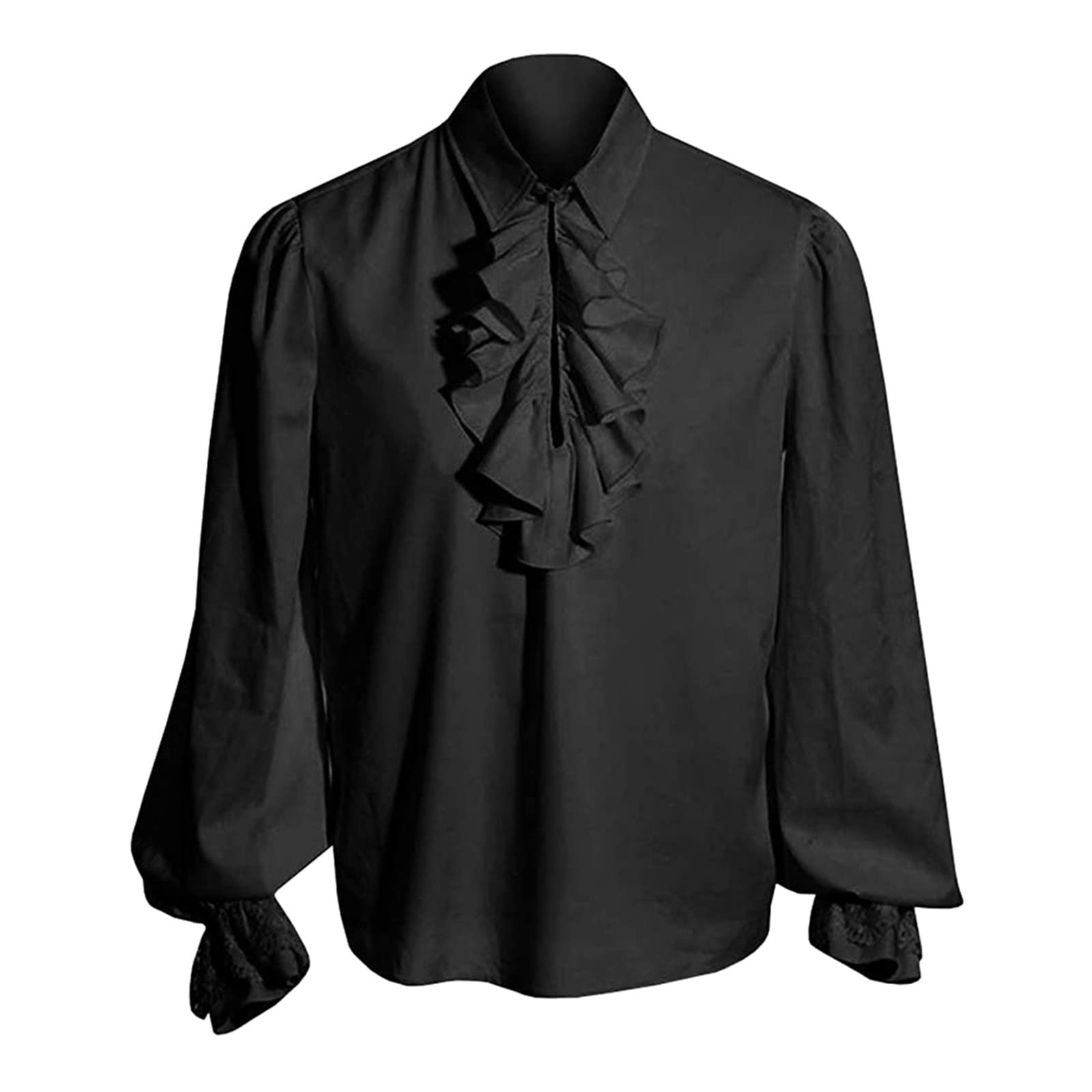 Mens Victorian High Collar Shirt, Victorian Shirt Men Classic Retro Style Renaissance Steampunk Victorian Tops Long Sleeve Jabot Collar Medieval Top With Ruffled Frilly Design Pirate Lace Up Outfit