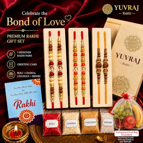 Image of Yuvraj Premium Pearl Rakhi Set of 6 for Brother | Handmade Designer Beaded Rakhi Threads | Raksha Bandhan Gift with Roli Chawal & Premium Display Card