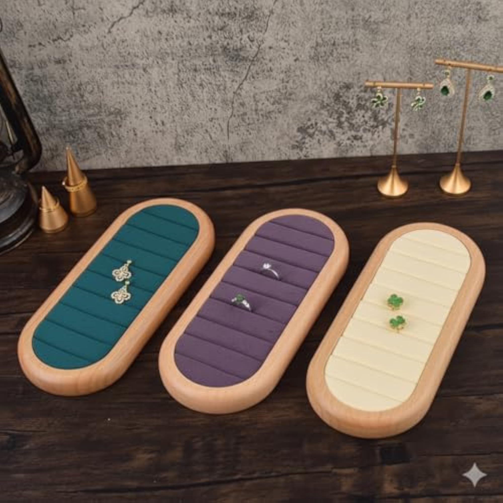 Premium Pine Wood Ring & Earrings Organizer Display Tray