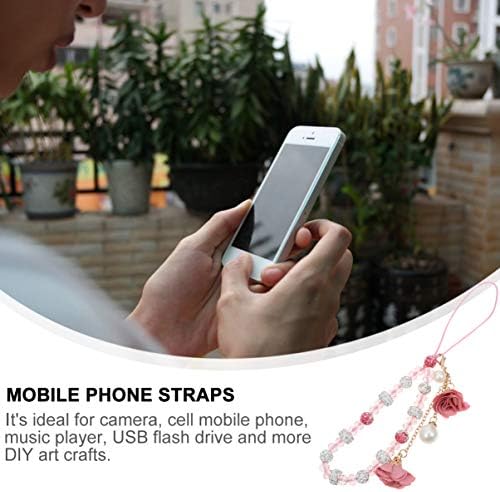 Hemobllo Cell Phone Straps Creative Crystal Flower Pendant Charm Cute Pocket Keychain Strap for Car Key Purse Decoration (Pink)