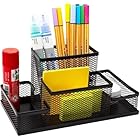 Porta Lápis Escritório Aramado Organizador de Mesa 4 Divisórias Caneta Porta Treco Post it Borracha Clips Lembretes Preto