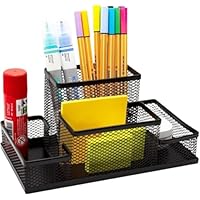 Porta Lápis Escritório Aramado Organizador de Mesa 4 Divisórias Caneta Porta Treco Post it Borracha Clips Lembretes Preto