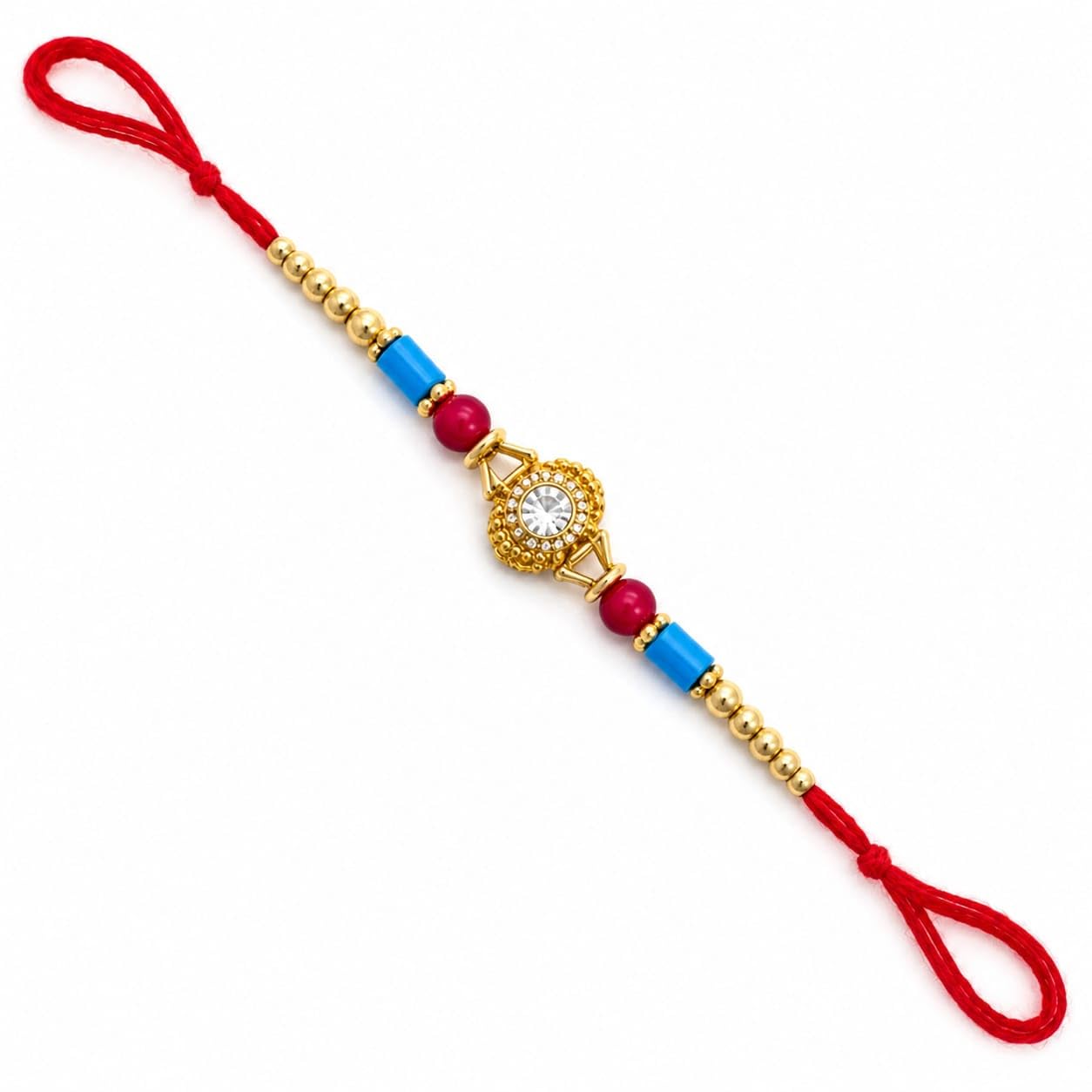 NBR Rakhi with Gold Metal Charm, Crystal Centre, Multicolour Beads for Bhaiya Bhabhi and Behan- pack of 4-image-14