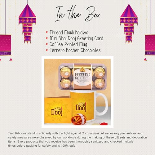 Image of TIED RIBBONS Bhai Dooj Gift Set for Brother Combo Pack - Coffee Mug with Chocolates and Kalawa Moli Roli Chawal Tikka