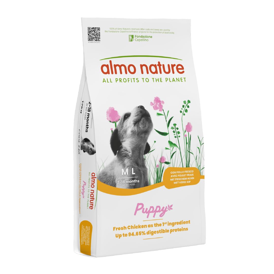 Almo Nature Holistic Maintenance M Puppy. Croquettes pour Chiots de Moyenne Taille au Poulet Frais. 12 Kg