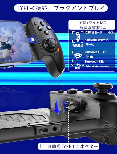 Megadream iPhone 16/iPhone 15シリーズおよびAndroid用USB Cモバイルゲームコントローラー（Type-C）、プラグアンドプレイゲームパッドジョイスティック、PS5/X-box/PCゲームをスマホでストリーミング、クラウドゲーミング、ホール効果ジョイスティックおよびトリガー、3.5mmヘッドフォンジャック、パススルー充電、(黒い)
