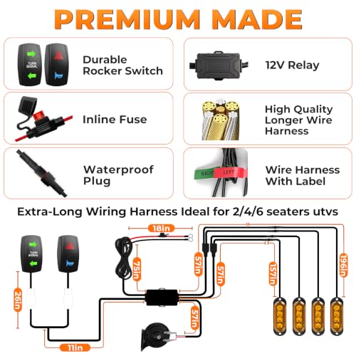 YUDE ATV SXS UTV Turn Signal Kit with 110dB Horn,Pre-Wired Blinker Kit with Rocker Switch,Plug and Play,Universal Street Legal Kit for Polaris Can-Am Kawasaki CFMOTO Yamaha 12V Golf Cart by YUDE - Image 6