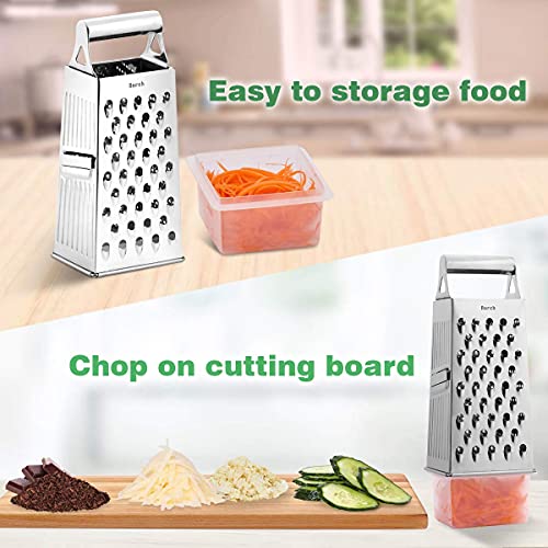 Nurch Professional Box Grater, Kitchen Cheese Grater With Handle, Household Stainless Steel With 4 Sides, Vegetable Cutter With Storage Container And A Pair Of Gloves Fits For Cheese, Chocolate, Lemon #TOP5