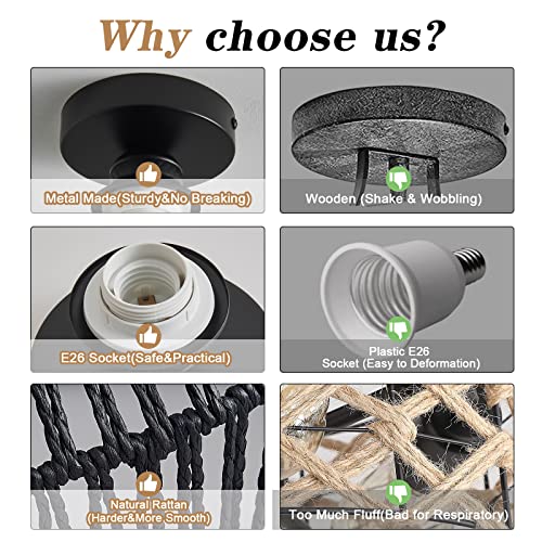 Buxvrcs Rattan Ceiling Light Fixtures, Boho Flush Mount Ceiling Light, Hand-Woven Cage Shade Mini Chandelier For Bedroom Hallway Kitchen Entryway Farmhouse E26 Base (Black) #TOP3
