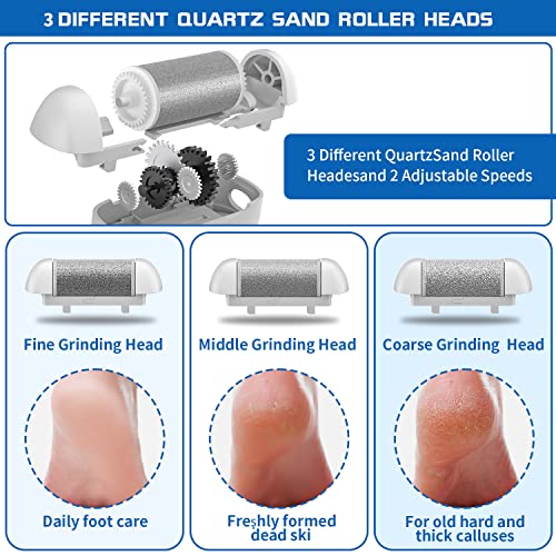 Geopu Electric Foot Callus Remover, Rechargeable Portable Electronic Foot File Pedicure Kits, Waterproof Foot Scrubber File, Professional Pedicure Tools, Foot Care for Dead Skin Ideal Gift, 3 Rollers