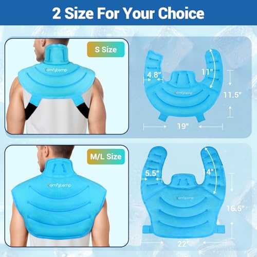 Image of Comfytemp Ice Pack for Neck Shoulders Pain Relief, Reusable Gel Shoulder Ice Pack Wrap, Cold Compression Therapy for Upper Back, Cervical Injuries, Rotator Cuff, Recovery Items (Small, Bright Blue)