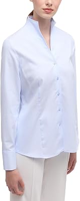 ETERNA Regular Fit Bluse Langarm Kelchkragen Punkte blau Größe 46