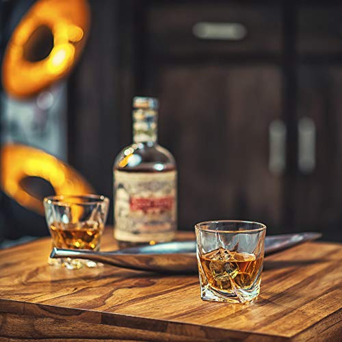 Amerigo Premium Whiskey Glass Set of 4 in Luxury Gift Box - Twist Whiskey Glasses 10oz for Scotch, Bourbon & Old Fashioned Cocktails - Whisky Gift for Men - Glass Tumblers - Fathers Day Gift - Bar Set