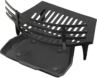 16" Cast Iron Fireside Coal Log Grate with Clip on Coal Saver & Black Ash Pan - Perfect Fireplace Set
