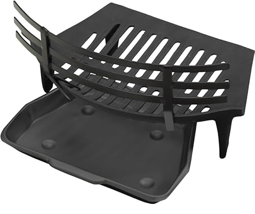 16 Cast Iron Fireside Coal Log Grate with Clip on Coal Saver & Black Ash Pan - Perfect Fireplace Set