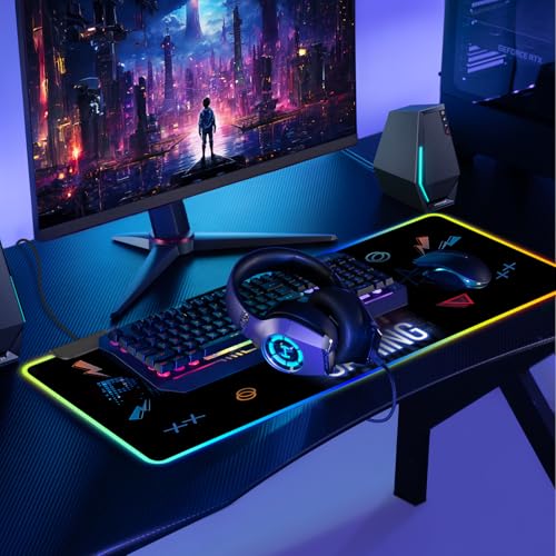 Tapis de souris de jeu RVB 80x30 cm à LED avec base caoutchouc antidérapante