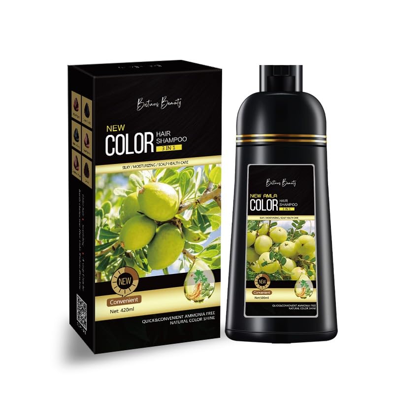 BRITAINS BEAUTY3-in-1 Hair Color Shampoo - Ammonia-Free, 6 Shades - Fast 15-Minute Application - Nourishes & Colors Hair 420ml (Natural Black)