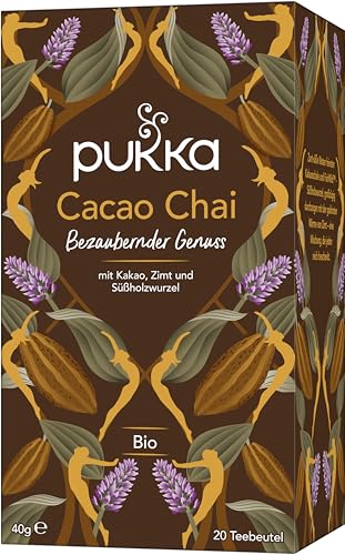 Pukka Bio-Gewürztee Cacao Chai, mit Kakao, Zimt und Süßholz, 20 Teebeutel 6 x 20 g