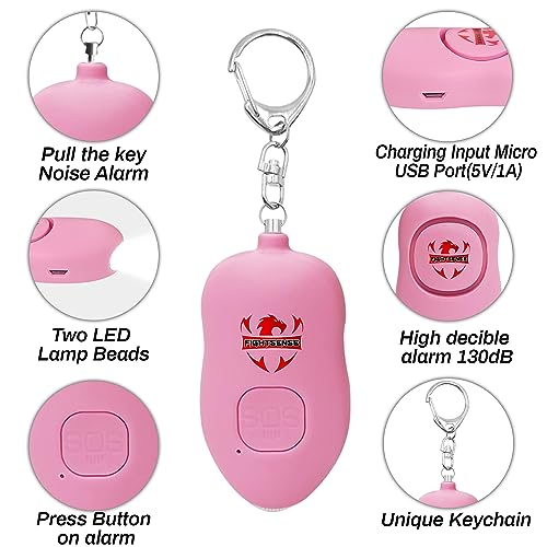 Fightsense Personal alarm keychain with Snap Hook, 130dB Siren safety alarm for women LED light (300m Audible) (PINK)
