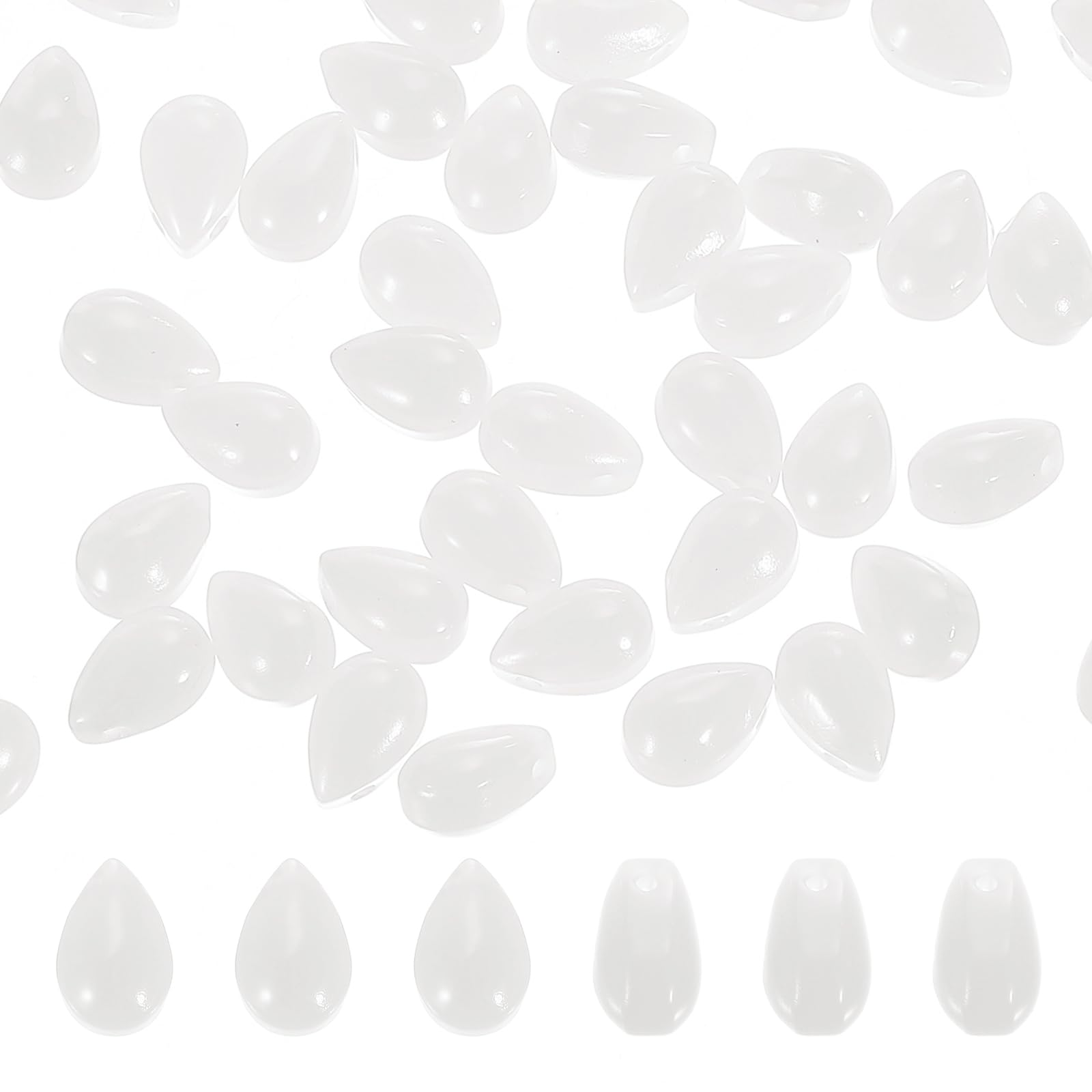 PATIKIL Czech Glass Teardrop Beads, 100 Pcs Top Drilled Clear Glass Seed Beads Crystal Puffed Raindrop Beads, White, 6x9mm