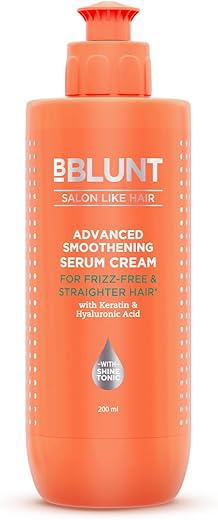 BBlunt Advanced Smoothening Serum Cream with Keratin & Hyaluronic Acid – 200 ml | Makes Hair Frizz-Free & Straighter | Deeply Nourishes | Adds Spectacular Shine | For Men & Women