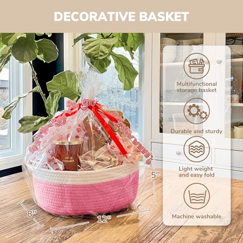 Image of CHICVITA Gift Basket Empty with Bags & Ribbon for Baby Shower, Pink