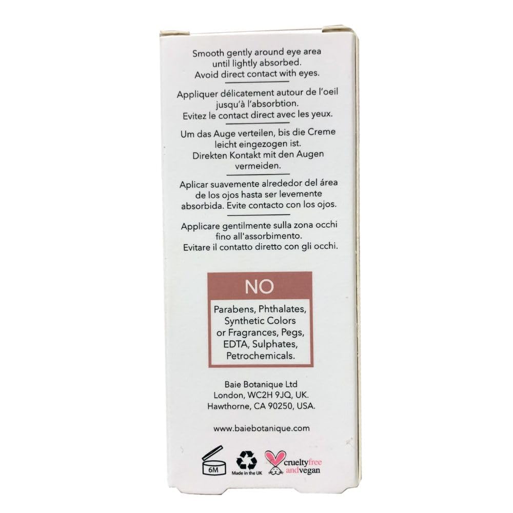Baie Botanique Professionale Crema Occhi Rigenerante 15ml - Acido Ialuronico, Cellule Staminali Edelweiss - Pluripremiato - 100% Naturale, 70% Organica