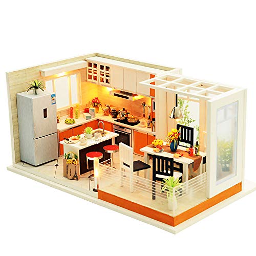 Spilay Dollhouse Miniature with Furniture,DIY Dollhouse Kit Mini Modern Kitchen Home Model with Music Box ,1:24 Scale 3D Puzzle Creative Room Toys Best Christmas Birthday Gift for Lovers and Children