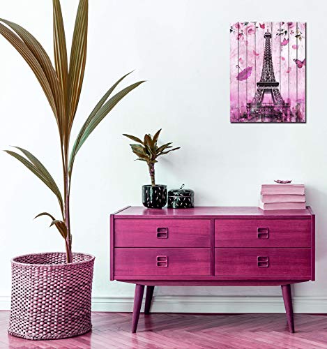 Cgxart Eiffel Tower Canvas Wall-Art - Paris Themed Bedroom Decor Decorations For Girls Bedroom - Wall Pictures For Living Room - Pink Bathroom Accessories Flower Love Size 12X16 Inches #TOP3