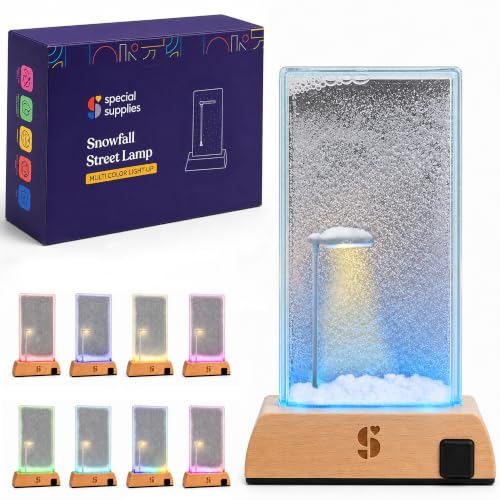 Special Supplies Soft Snowfall Glow Lamp with 3 Color LED Modes Sensory Night Light with Floating Snow Effect Acrylic Mood Lamp with Wooden Base for Bedroom Desk Office Relaxation Decor (NY)