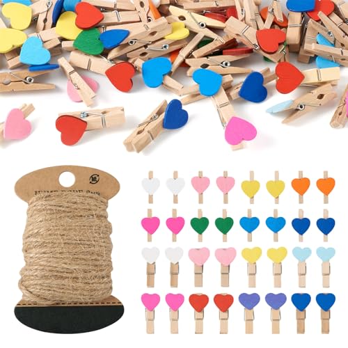 El Mejor Listado de Soportes para tarjetas de navidad los mejores 5. 50 Pandahall 100 pinzas de madera para ropa, mini clips para fotos, clips de papel para fotos, clips de colores mixtos, soportes para tarjetas de Navidad con cordel de yute de 10.9...