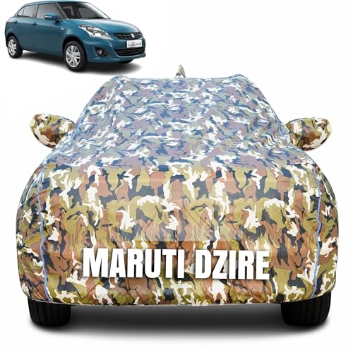 Image of 100% Waterproof Car Body Cover for Maruti Suzuki Swift Dzire (2012-2016) Mirror Pocket (Heat & UV Resistant, Triple Stitched, Soft Lining, Bottom Elastic & Piping) Camouflage, Military Print