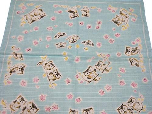 Furoshiki Japanese traditional wrapping cloth.Shantung chief.Bento box lunch box wrapping cloth.Cotton100%.Made in Japan(owl fukuro blue)