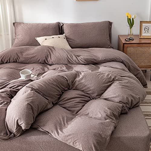Doneus Jersey Knit Duvet Cover Set, 100% Cotton Duvet Cover King Size Comforter Cover Solid Coffee Color Bedding Set 3 Pieces With Zipper Closure, 1 Duvet Cover 104X90 Inches And 2 Pillow Shams #TOP2