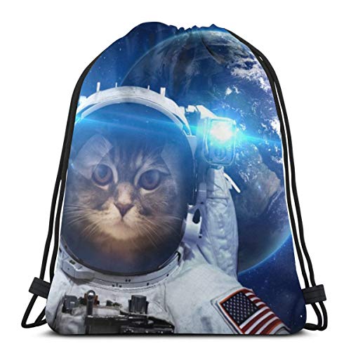 Space Cat Astronaut Unisex Drawstring Backpack Bag Sport Gym Travel Sackpack