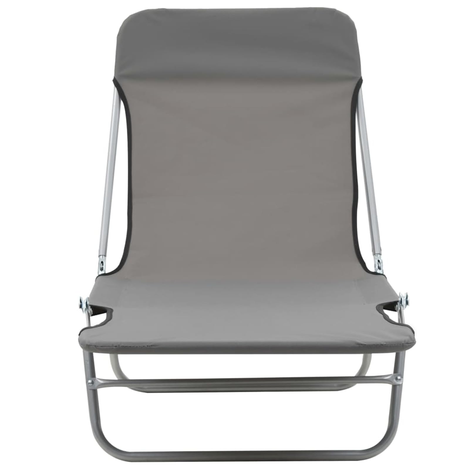 Homgoday Chaises Longues Pliables Lot de 2 Acier et Tissu Gris, Bain de Soleil de Jardin Dossier Réglable, Lit de Camping Transat de Relax pour Plage, Extérieur, Balcon, Terrasse