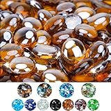 Mr. Fireglass 10 Pound Fire Glass Beads, 1/2' Reflective Round Fire Glass Drops for Fireplace Fire Pit & Lanscaping, High Luster Caramel