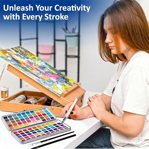 Image of Professional Watercolor Paint Set - 100 Colors Travel Art Kit