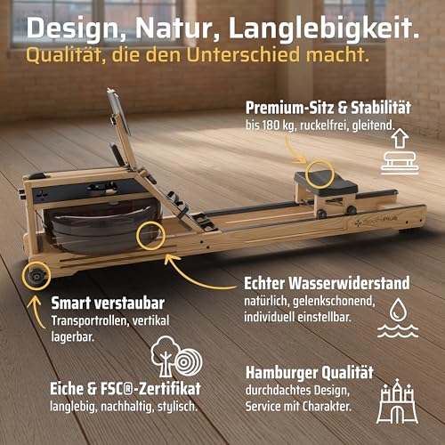 SportPlus Rudergerät für zuhause – Rudergerät Wasser Holz – Rudergerät Holz Massive Eiche - 3