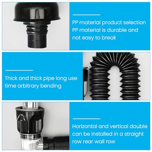 Image of HASTHIP Stainless Steel, ABS Sink Drain Kit with Flexible Expandable P-Trap Sink Drain Pipe Tube Anti-Odor Bathroom 3 in 1 Plumbing, Fits for 3-4.5 cm Drain Hole, for Kitchen Bathroom Sewer