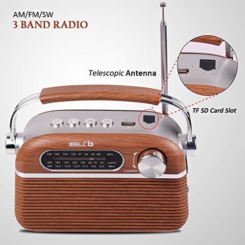 iBELL FM700BT Portable FM Radio with Bluetooth Speaker, USB, SD Slot, MP3 Player & Dynamic Speaker 3 Band (Brown) view 2