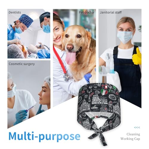 Image of Working Cap Scrub Cap with Sweatband Adjustable Unisex Women Tie Back Hat Nurse Surgical Caps