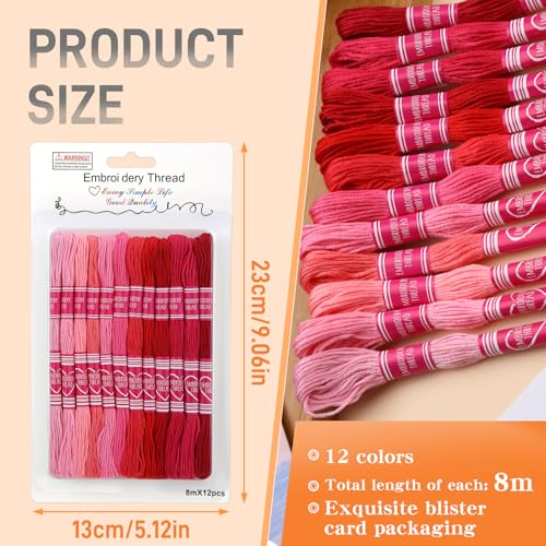 Image of Embroidery Floss,12 Skeins Red Embroidery Thread,Friendship Bracelet String for DIY Making,Embroidery Crafts