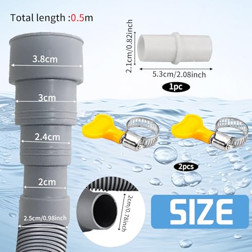 Ablaufschlauch Waschmaschine 0.5/1/1.5/2/2.5/3/4/5/6/7M, Passend für 4 Schnittstellengrößen, Waschmaschine Schlauch Abwasserschlauch Verlängerung Wasserleitung Sinken (0.5 M)