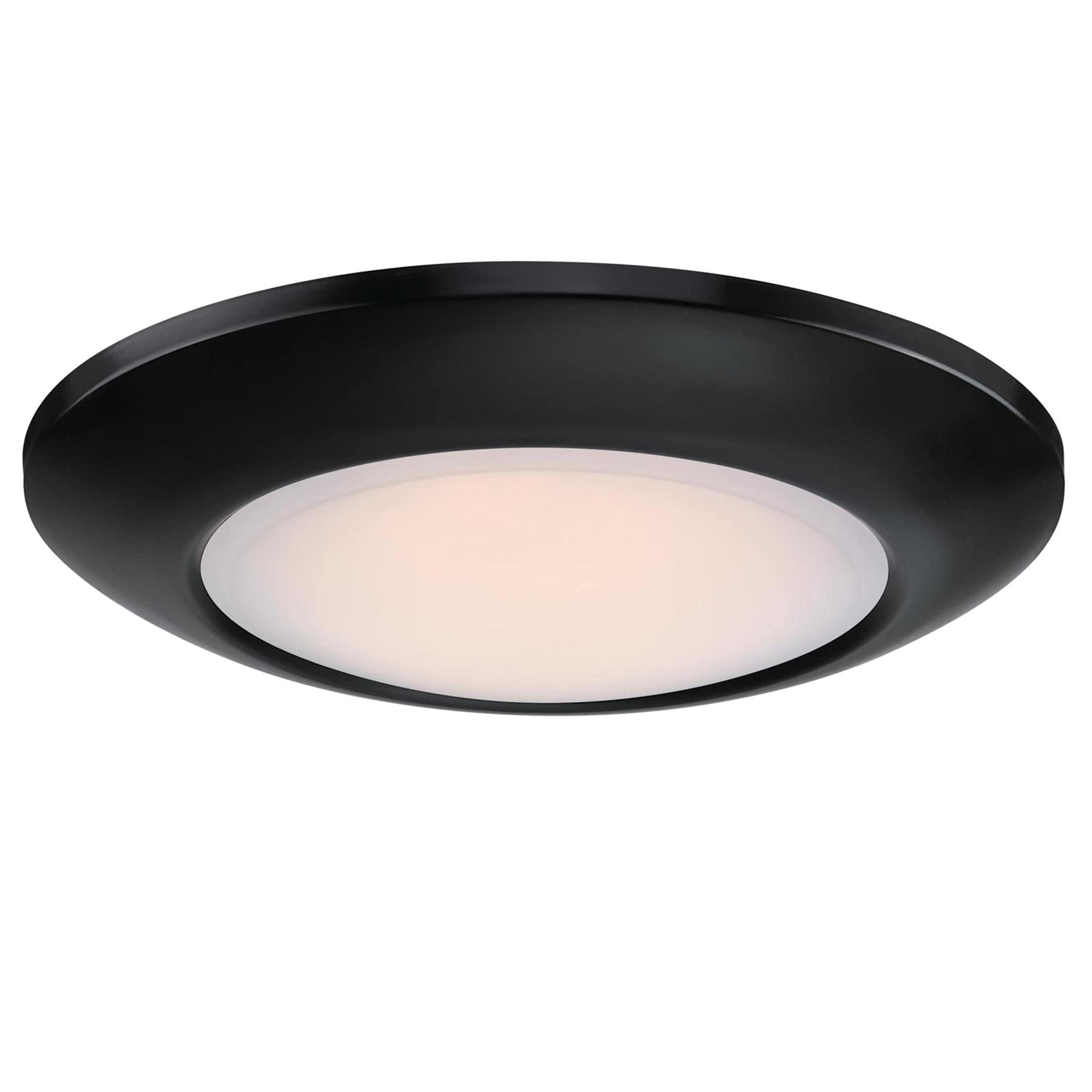 Westinghouse Lighting 6120200 Makira Traditional One-Light, 11 Inch 20 Watt Dimmable LED Indoor/Outdoor Flush Mount Fixture with Color Temperature Selection, Black Finish, Frosted Shade
