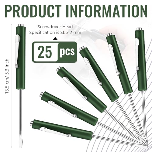 Image of Honoson 25 Pcs Pocket Screwdriver Mini Tops and Pocket Clips Magnetic Slotted Small Screw Driver with a Single Blade Head for Mechanical, Electrician (Dark Green)