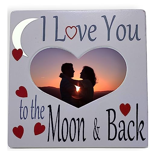Banberry Designs I Love You To The Moon And Back Photo Frame - Heart Shaped Opening With Loving Sentiment - 8" X 8" Tabletop Frame - Holds 6" X 4" Picture #TOP21