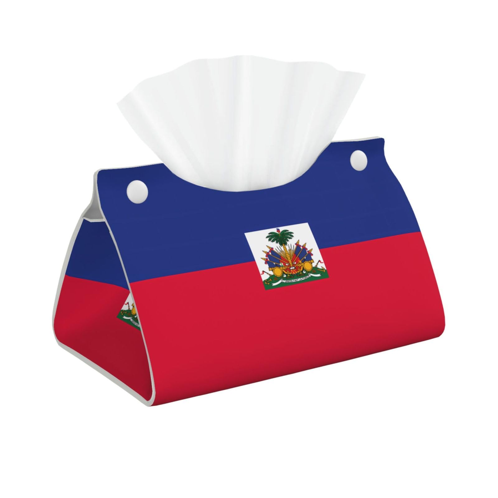Haitian flag Rectangular Leather Tissue Box Cover, Folding Facial Tissue Holder Dispenser for Car